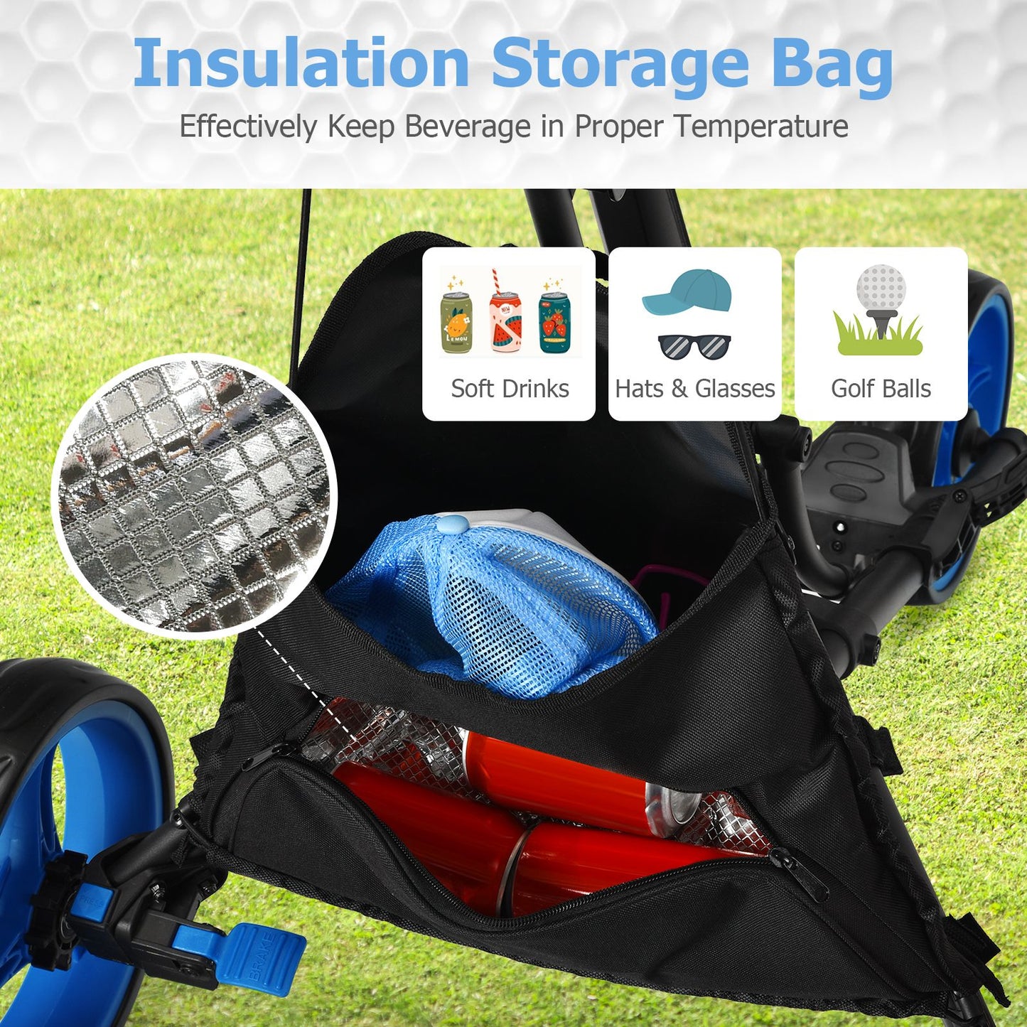 Three-Wheel Golf Push and Pull Cart with Adjustable Height Handle