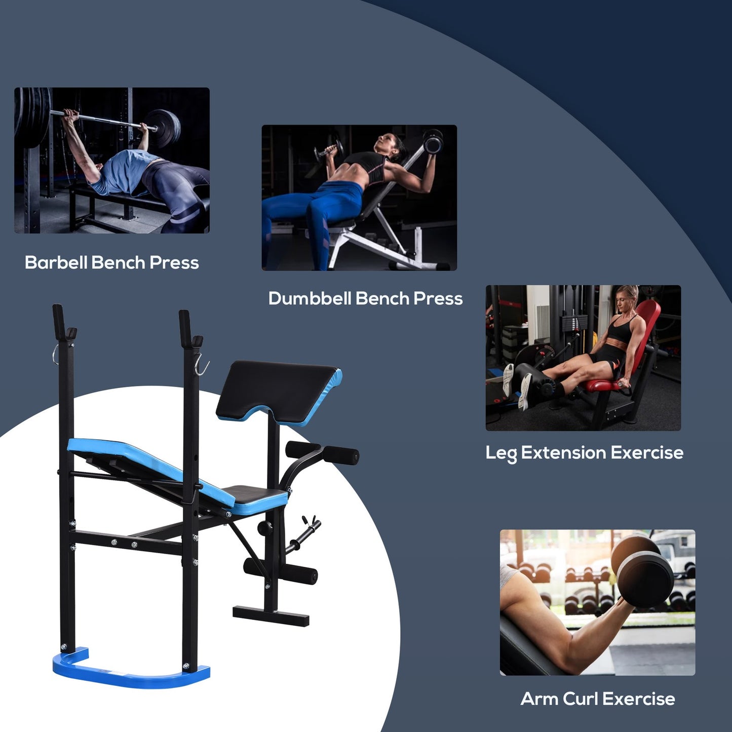 Adjustable Weight Bench with Leg Developer and Barbell Rack for Home Gym Fitness