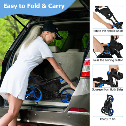 Three-Wheel Golf Push and Pull Cart with Adjustable Height Handle