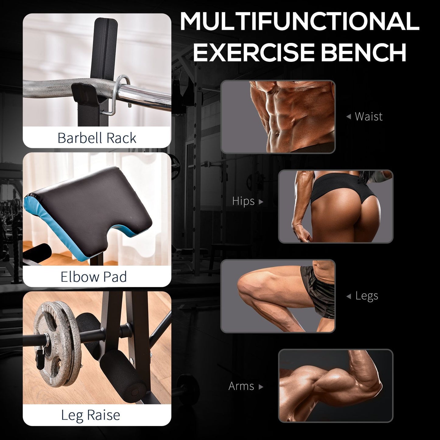 Adjustable Weight Bench with Leg Developer and Barbell Rack for Home Gym Fitness