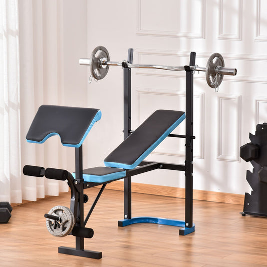 Adjustable Weight Bench with Leg Developer and Barbell Rack for Home Gym Fitness