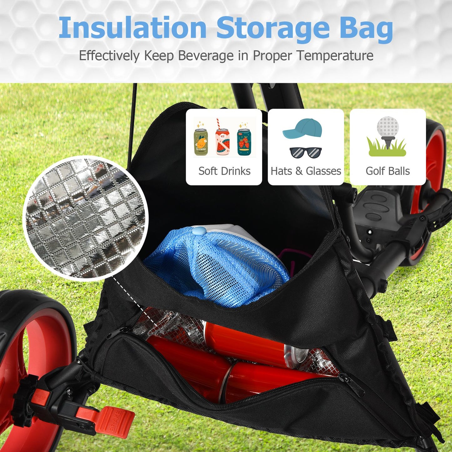 Three-Wheel Golf Push and Pull Cart with Adjustable Height Handle