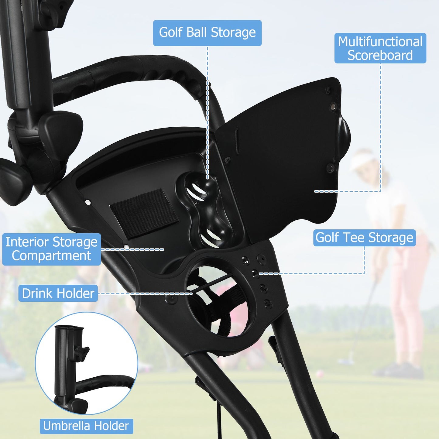 Three-Wheel Golf Push and Pull Cart with Adjustable Height Handle