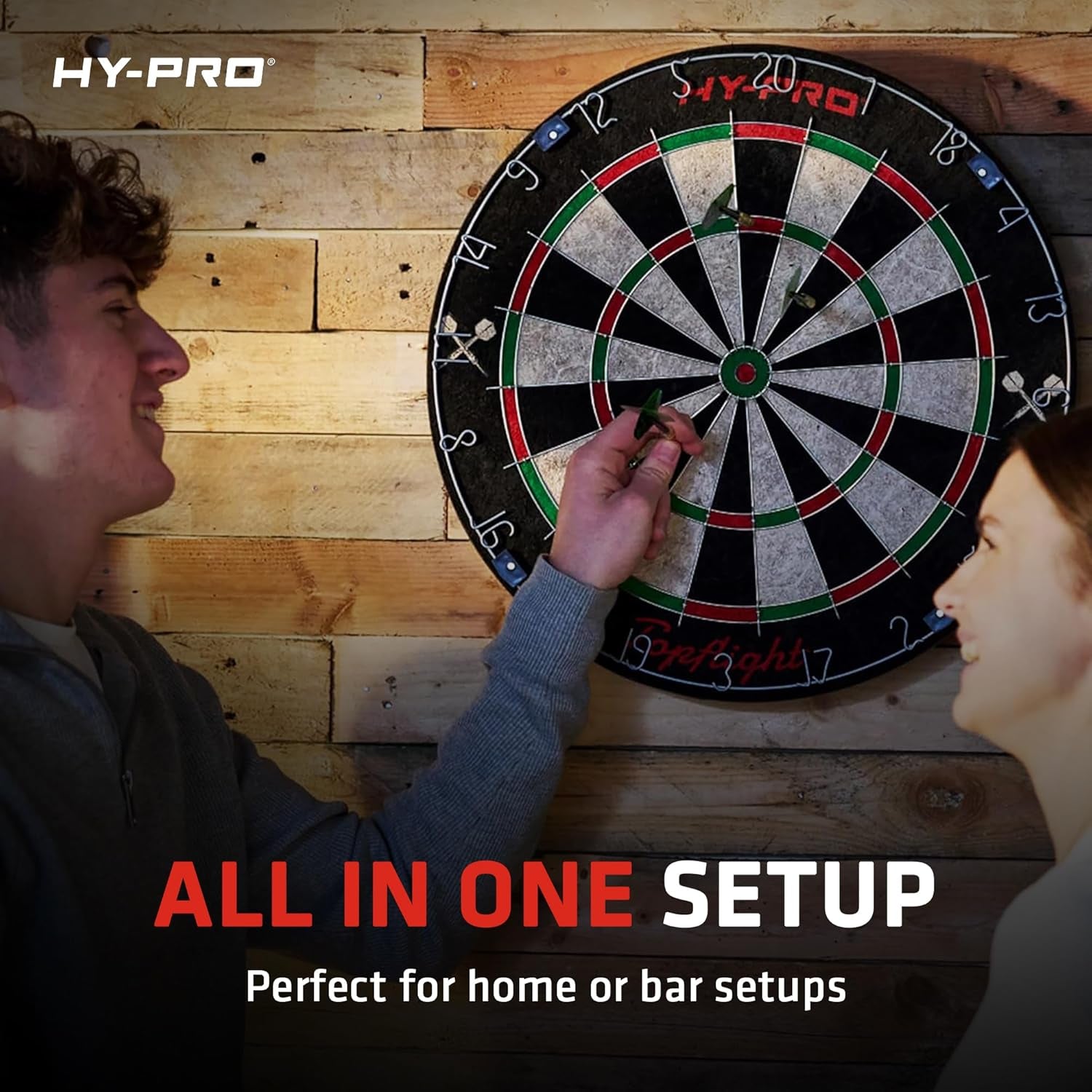 Topflight Dart Board Set – Professional Dartboard with Sisal Surface, Staple-Free Bullseye, Movable Wire, 6X 18G Steel Tip Darts, Wall Mount Kit, Indoor or Outdoor Use for Adults and Kids