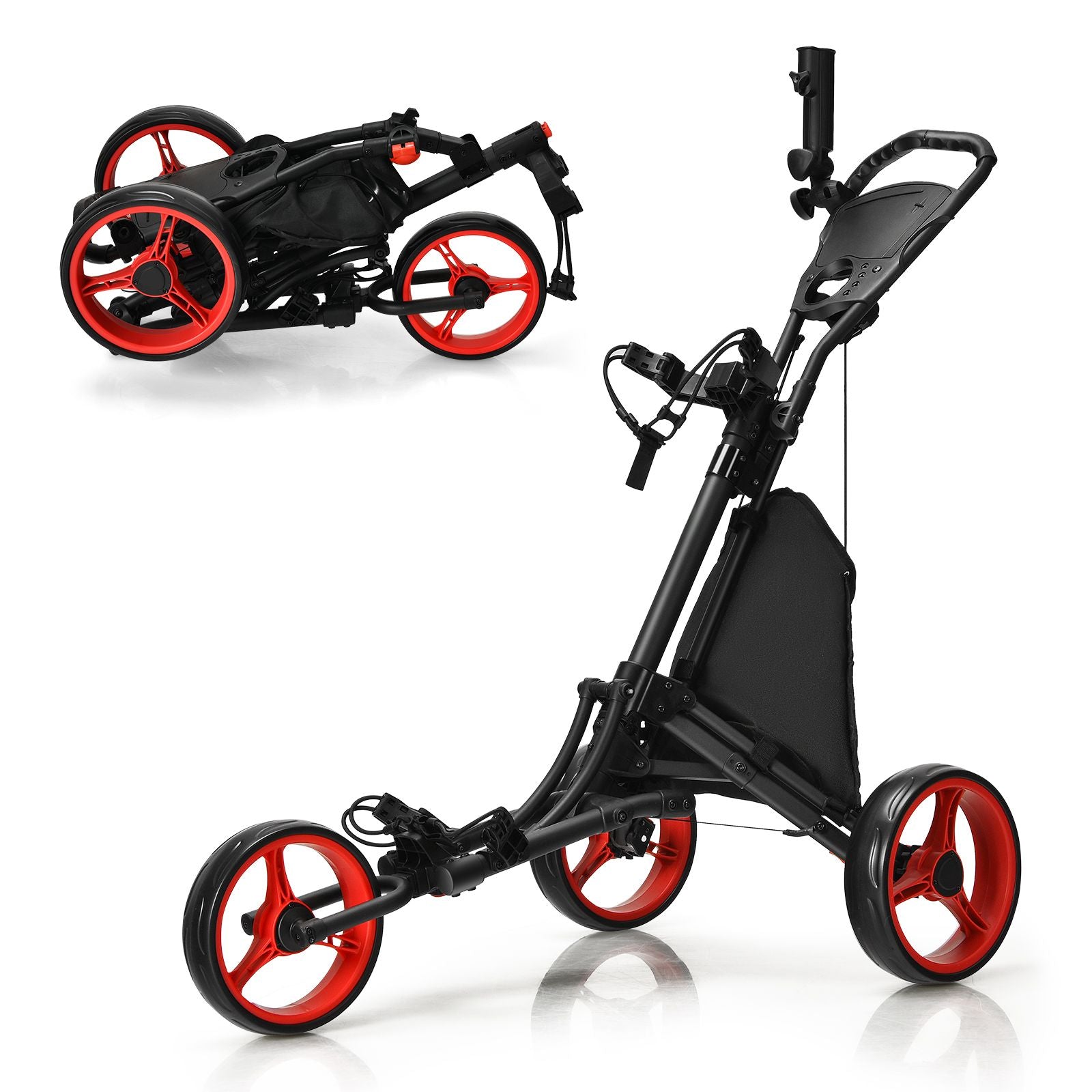 Three-Wheel Golf Push and Pull Cart with Adjustable Height Handle