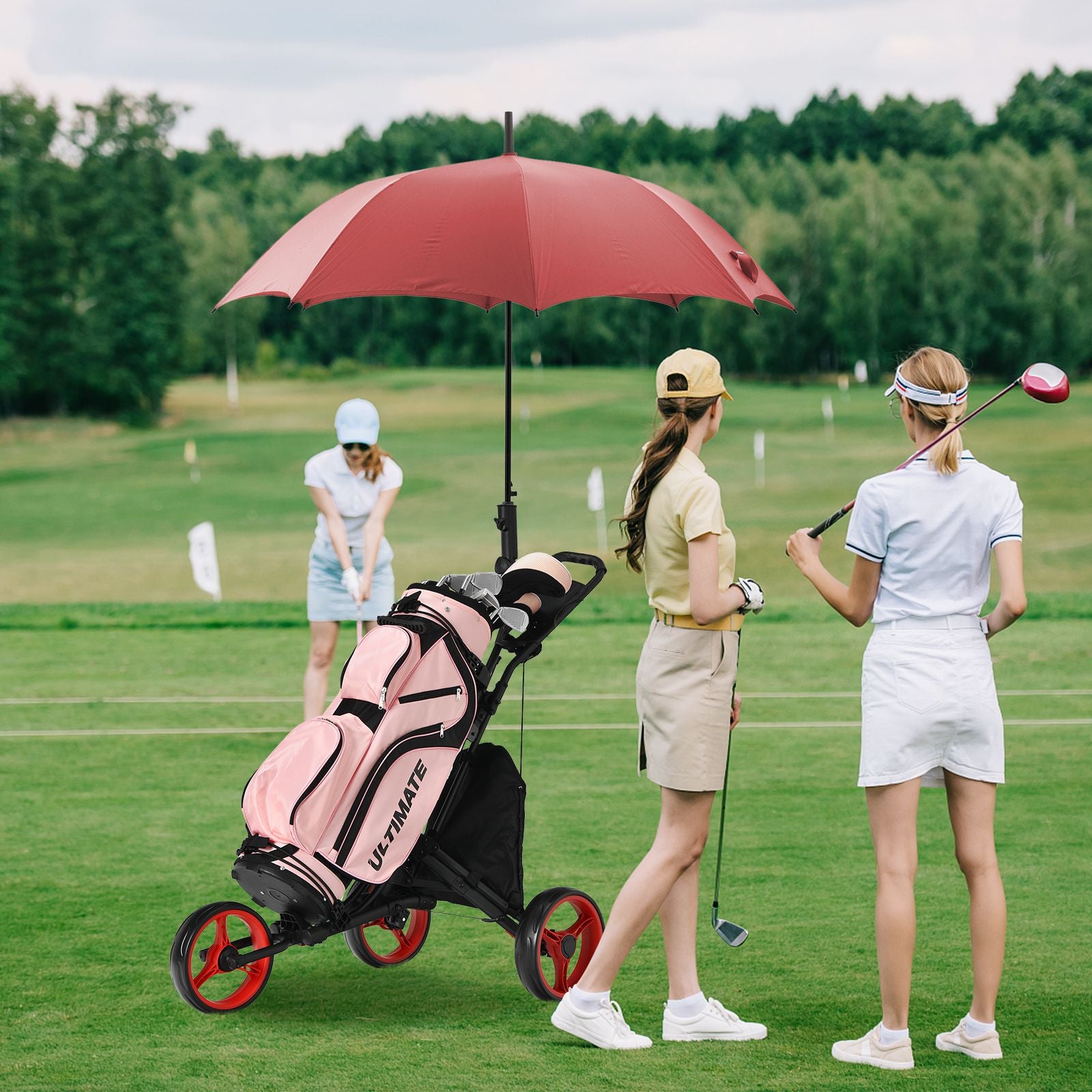 Three-Wheel Golf Push and Pull Cart with Adjustable Height Handle