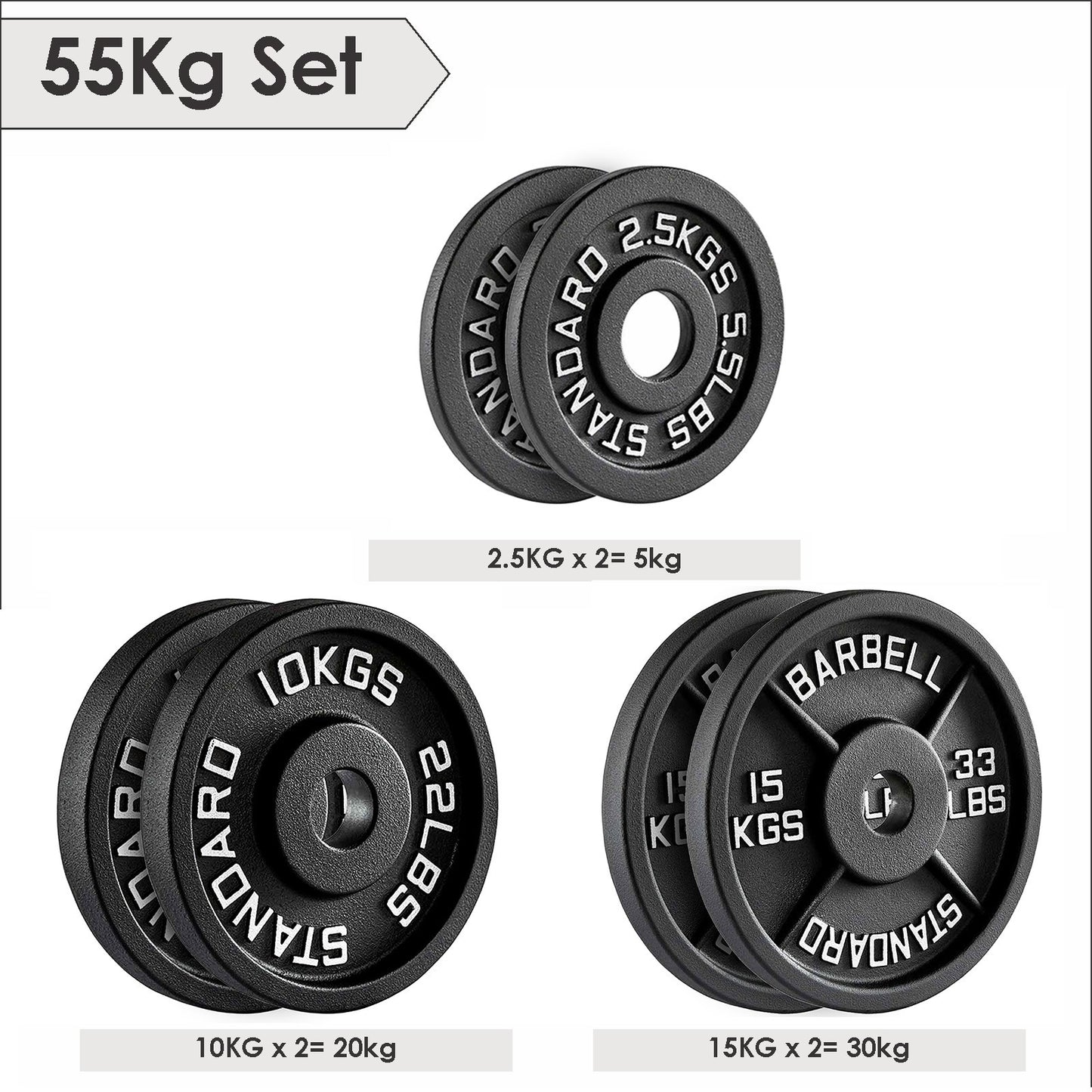 Cast Iron Weight Plates Set Pair 2" Hole Disc Dumbbell Olympic Barbell Weights