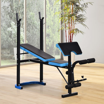 Adjustable Weight Bench with Leg Developer and Barbell Rack for Home Gym Fitness
