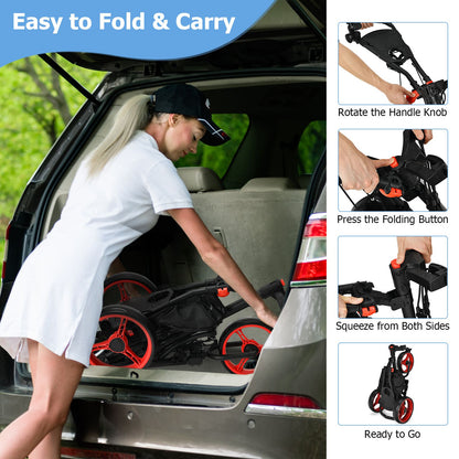Three-Wheel Golf Push and Pull Cart with Adjustable Height Handle