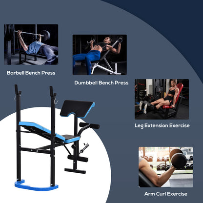 Adjustable Weight Bench with Leg Developer and Barbell Rack for Home Gym Fitness