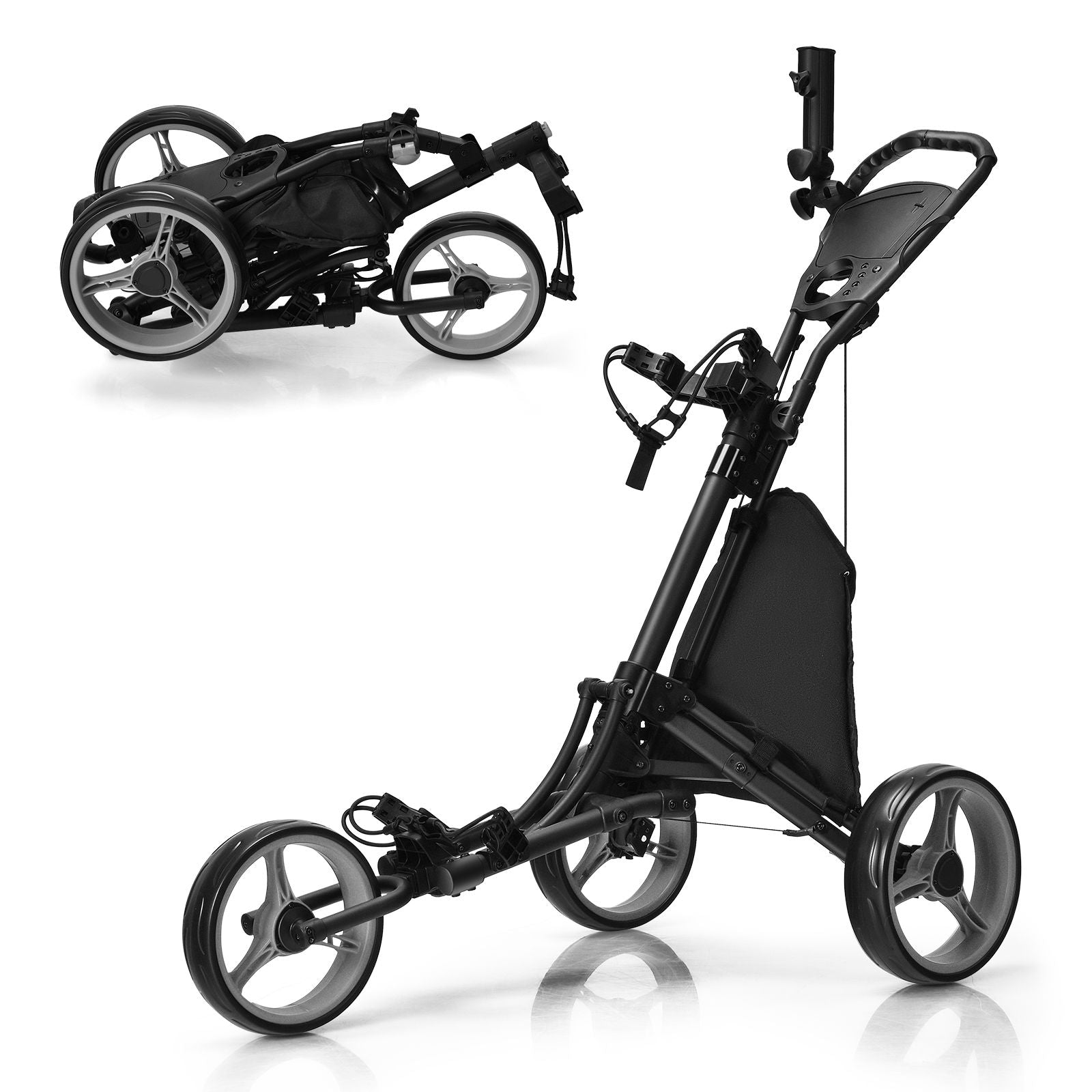 Three-Wheel Golf Push and Pull Cart with Adjustable Height Handle