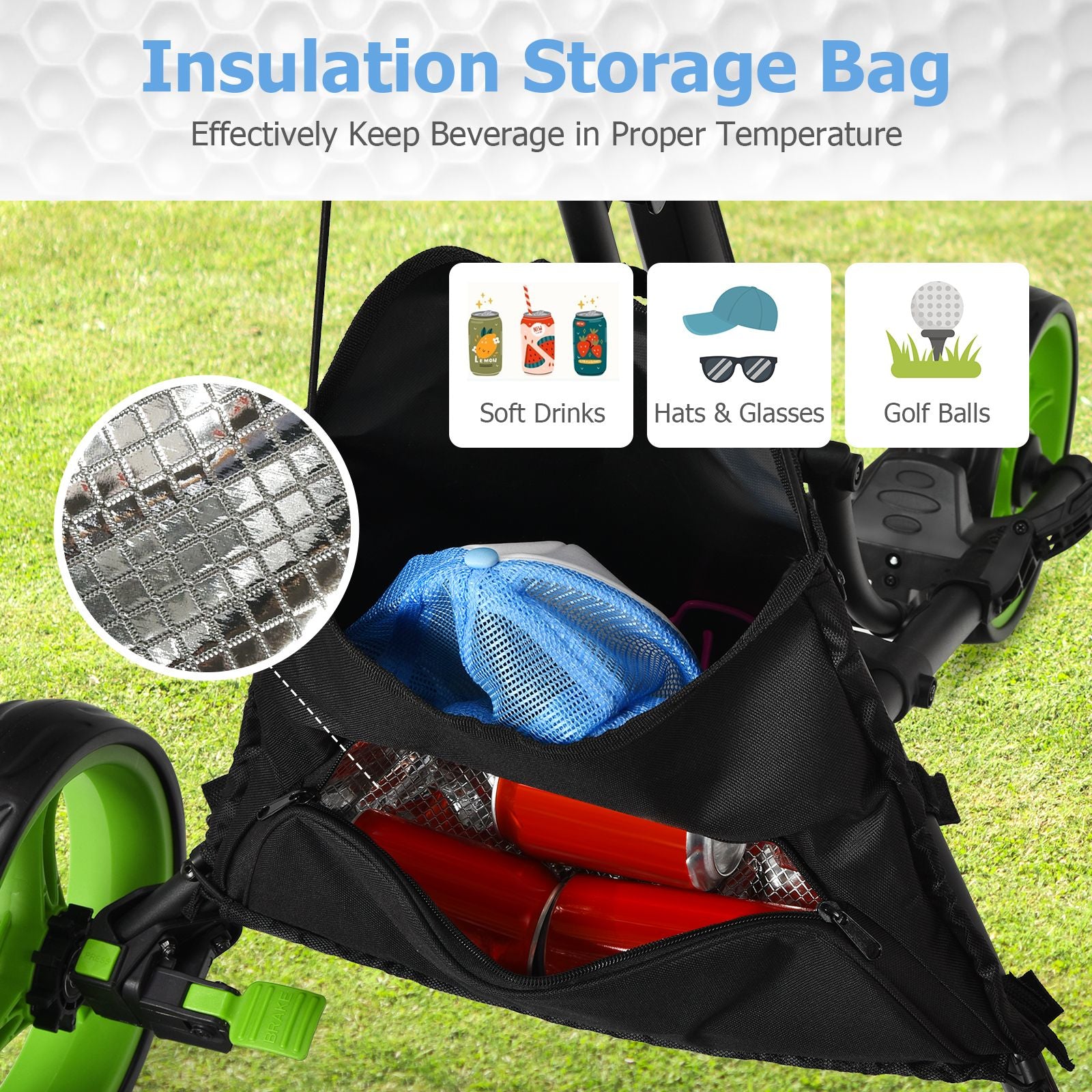 Three-Wheel Golf Push and Pull Cart with Adjustable Height Handle