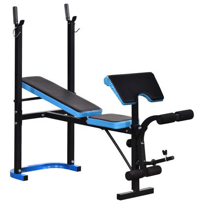 Adjustable Weight Bench with Leg Developer and Barbell Rack for Home Gym Fitness